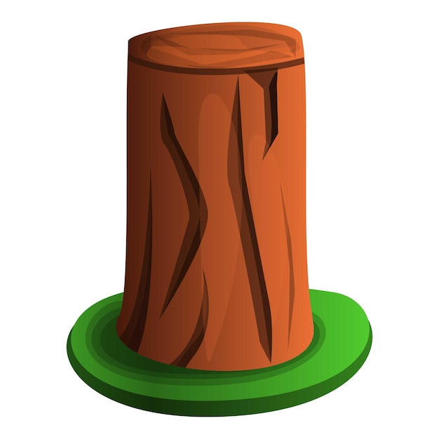 Tomo de árbol con icono de hierba Caricatura de tronco de árbol con ícono vectorial de hierba para diseño web aislado sobre fondo blanco