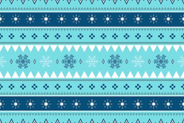 Tono azul Navidad invierno copos de nieve vintage étnico geométrico de patrones sin fisuras. diseño de fondo, papel tapiz, tela, alfombra, banner web, papel de regalo. estilo de bordado. vector.
