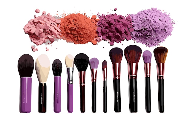 El tono de color púrpura compone el producto cosmético brillo de labios en polvo y vector e ilustración de sombra de ojos