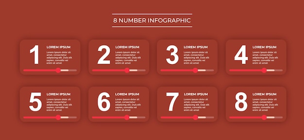 Vector tono rojo infografía limpia viñeta de 8 números con texto