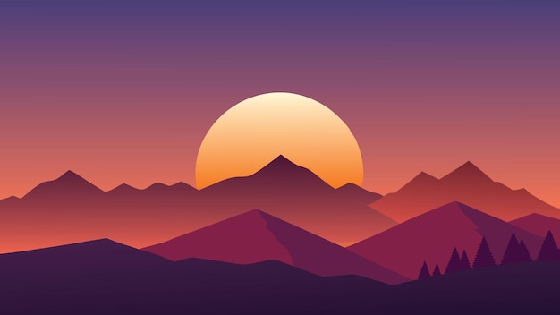 Los tonos cálidos de un cielo al atardecer dibujado a mano Ilustración plana de línea de pincel