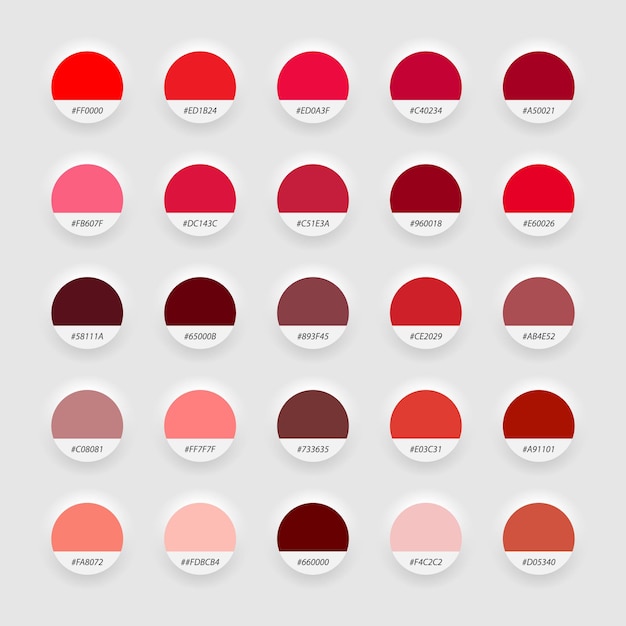Vector tonos de la paleta de colores de la muestra roja estilo neomorfismo