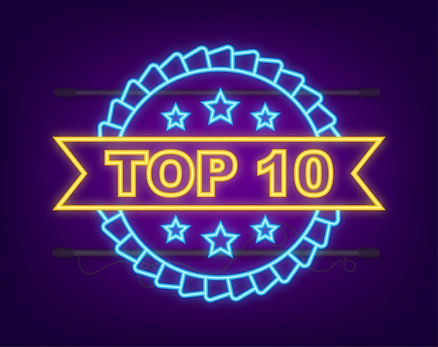 Top 10 etiqueta neón Golden laurel corona icono Vector stock ilustración