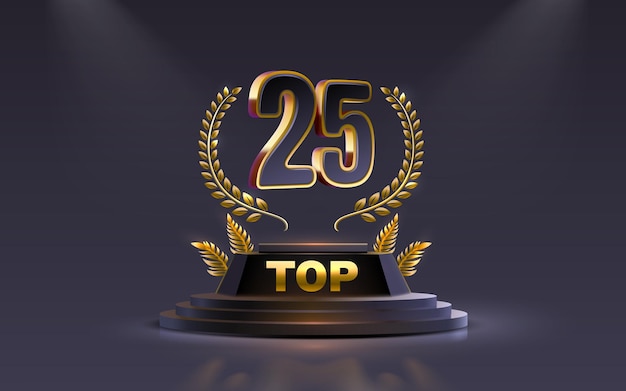 Top 25 mejor signo de premio de podio objeto dorado Vector