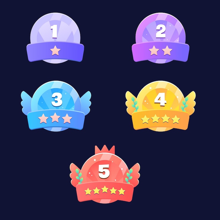 Vector top 5 insignias colorido ganar juego vector dibujos animados