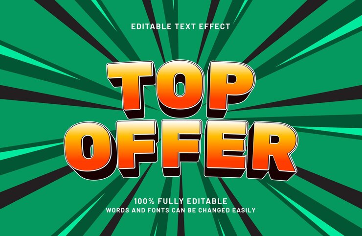 Vector top ofrece efecto de texto editable con estilo de venta