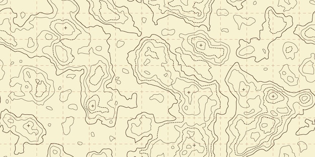 Topografía mapa beige de patrones sin fisuras con cuadrícula y montañas