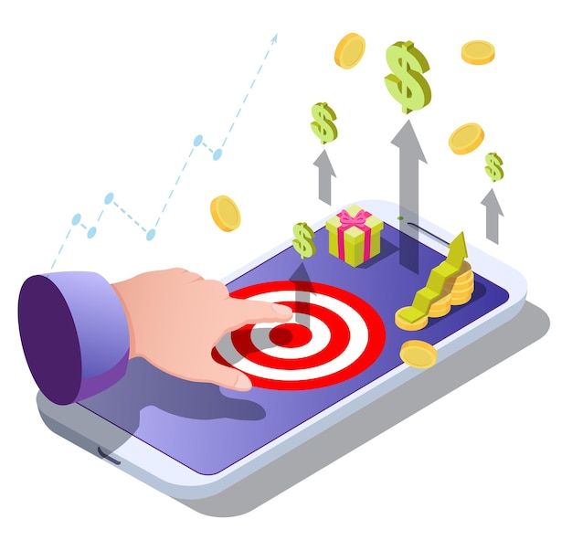 Los toques de mano del usuario para ganar dinero en juegos móviles Ilustración vectorial