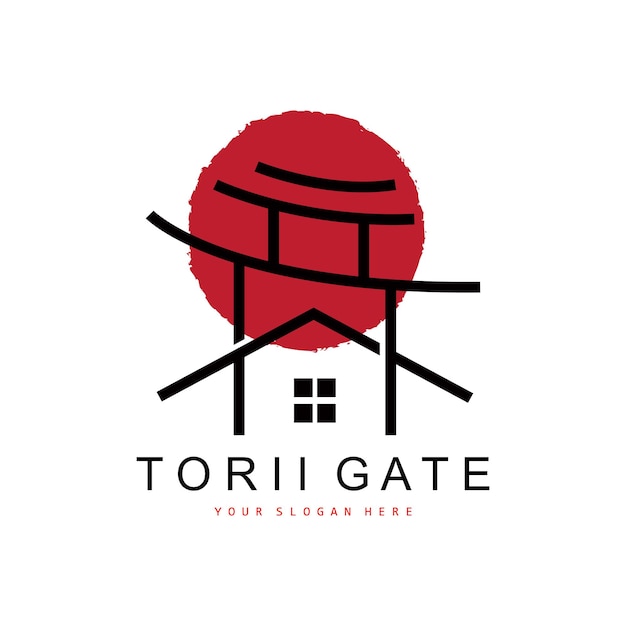 Torii Gate Logo Diseño de edificio japonés Icono de China Icono de plantilla de ilustración vectorial