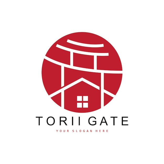 Torii Gate Logo Diseño de edificio japonés Icono de China Icono de plantilla de ilustración vectorial