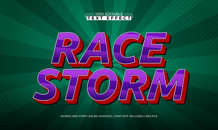 Vector tormenta de carrera efecto de texto editable con un estilo de texto de carrera y velocidad