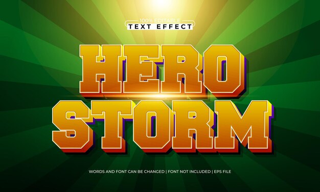 tormenta de héroe efecto de texto editable con un héroe y un estilo de texto súper
