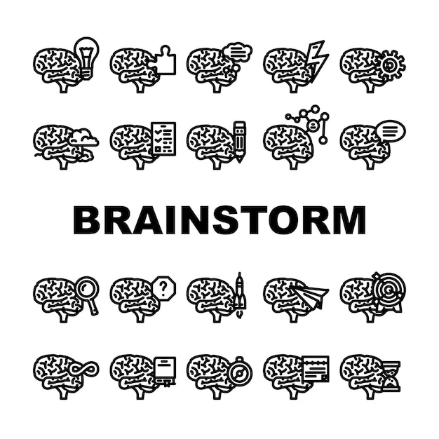 tormenta de ideas creatividad iconos conjunto vector