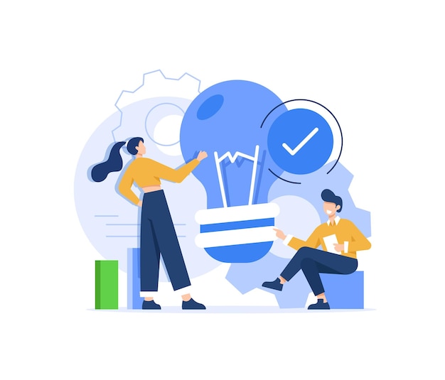 Tormenta de ideas en equipo Hombres y mujeres con bombilla Insight y tormenta de ideas Asociación