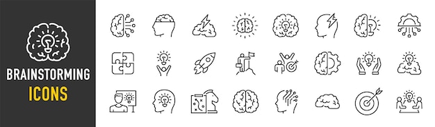 Tormenta de ideas de iconos web en estilo de línea Idea cerebral colección de habilidades de creatividad inteligente Ilustración vectorial