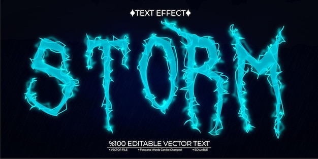 Vector tormenta de neón azul efecto de texto vectorial 3d editable