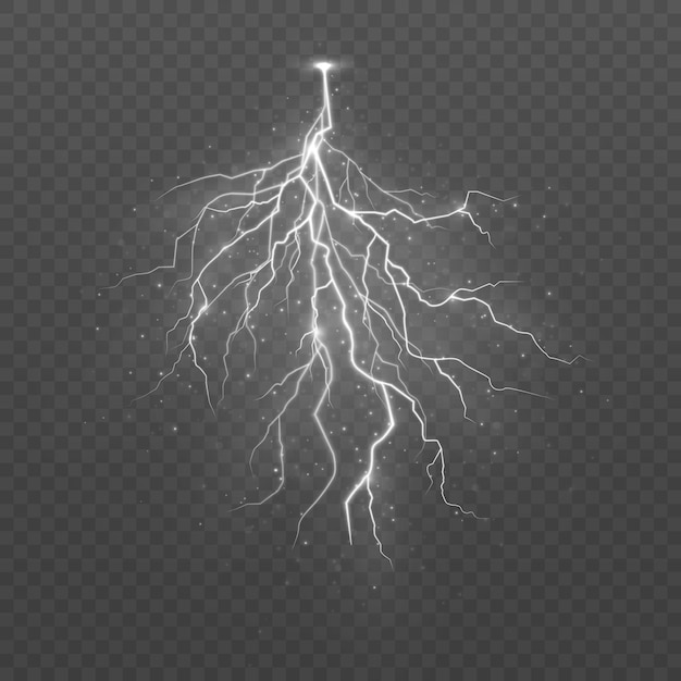 Tormenta realista el efecto de la luz y el brillo. Corriente de carga. Fenomenos naturales.
