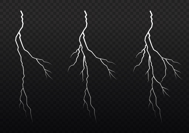 Tormenta realista Iluminación blanca Brillo de luz Explosión relámpago Tormenta relámpago Vector