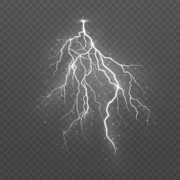 Tormenta y relámpagos realistas, el efecto de la luz y el brillo. Corriente de carga.