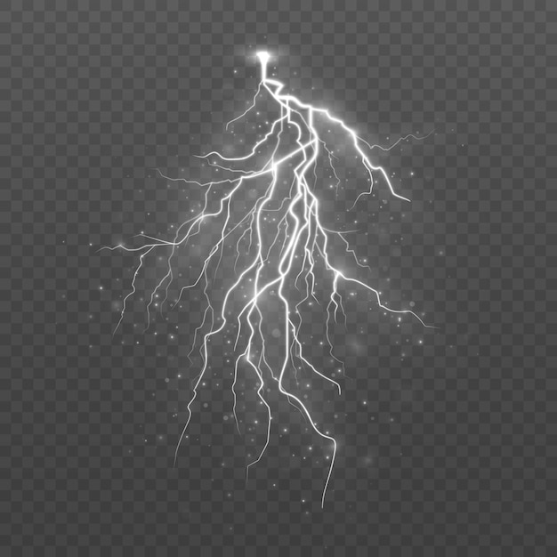 Tormenta y relámpagos realistas, el efecto de la luz y el brillo.