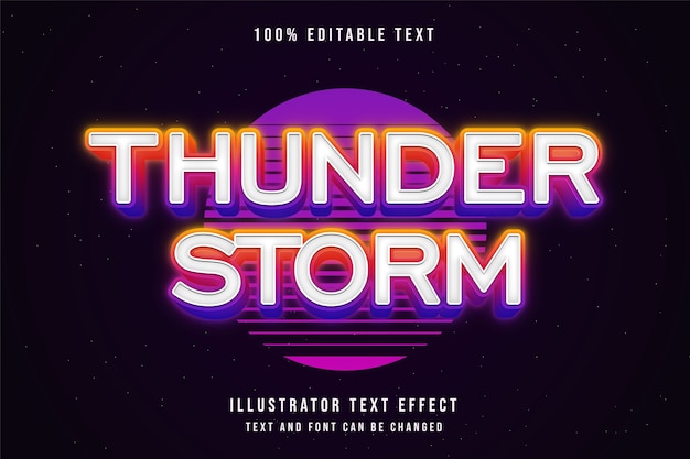 Tormenta de truenos, efecto de texto editable 3d gradación amarilla estilo de texto de neón rosa