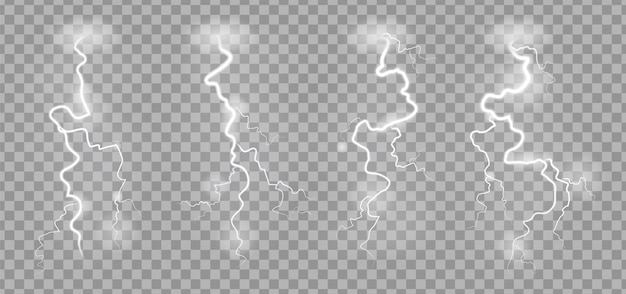 Tormentas de relámpagos. Blitz relámpago de cielo eléctrico realista con efectos de huelga de energía ilustración vectorial