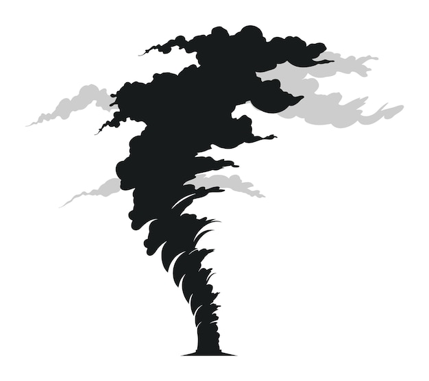 Vector tornado blanco y negro girando con nubes tiempo destructivo representación de desastres naturales poderoso