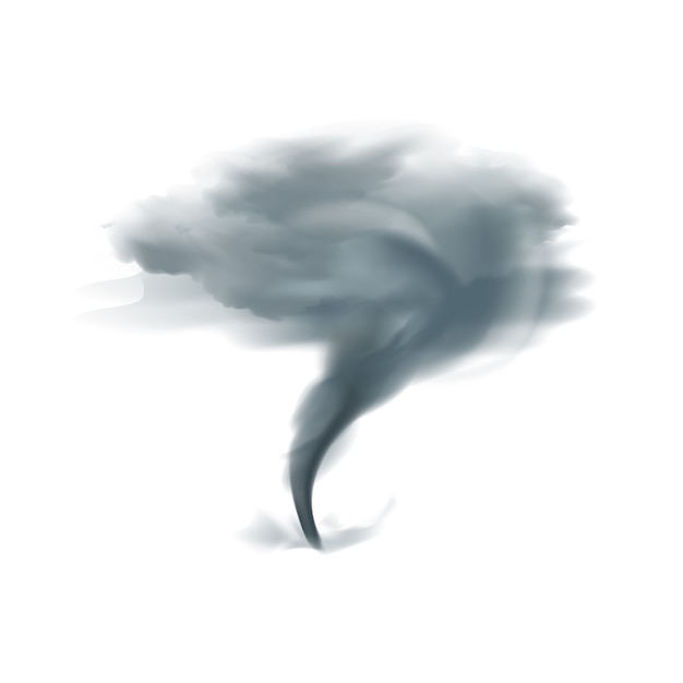 Vector tornado girando tornado girando en el cielo nublado en tonos grises negros sobre fondo blanco ilustración vectorial realista
