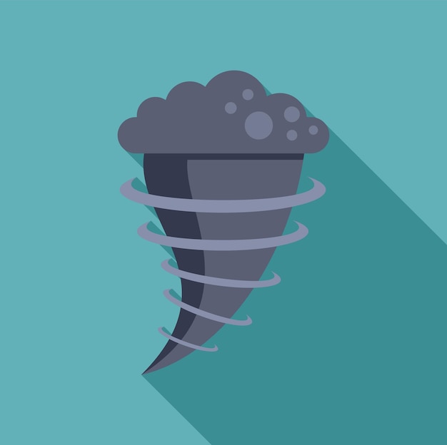 Tornado oscuro girando con nubes en la parte superior creando un fuerte viento icono de diseño plano