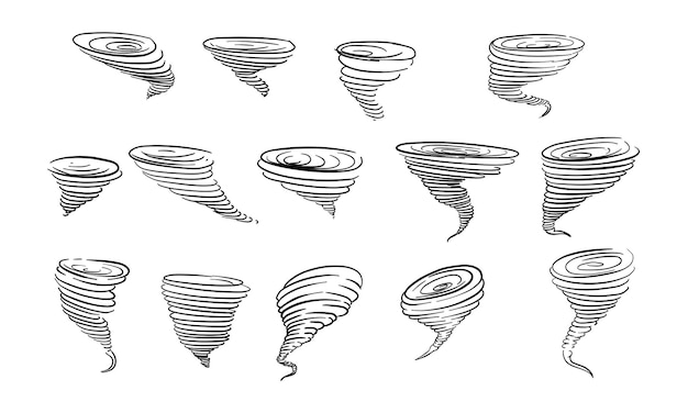 tornado tornado dibujado a mano doodle ilustraciones vector conjunto