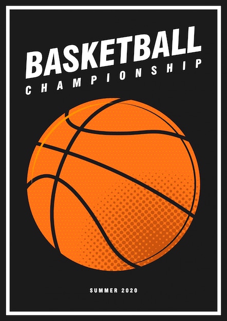 Torneo de baloncesto deporte cartel diseño banner pop art estilo bola aislado en negro