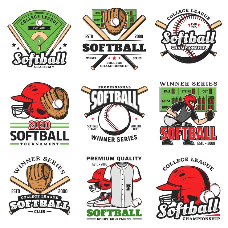 Vector torneo de softbol deporte juego vector iconos conjunto