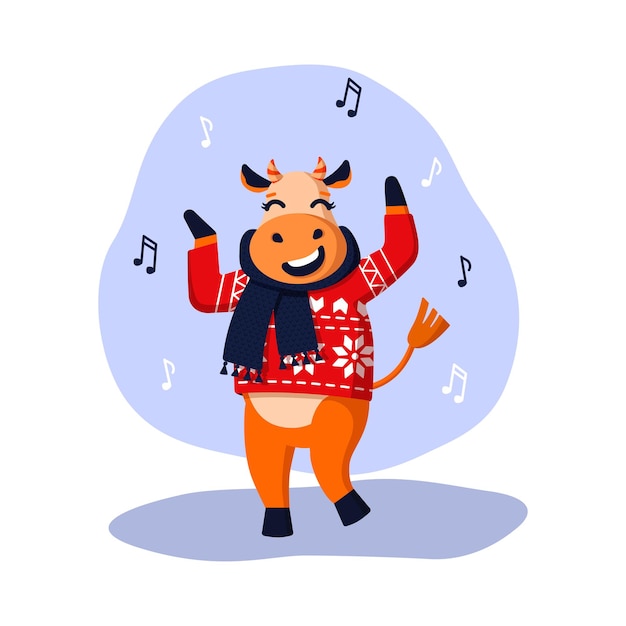 El toro alegre está bailando ilustración vectorial para año nuevo