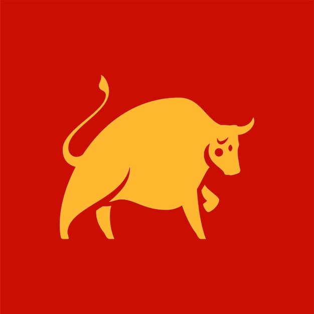 Toro año nuevo chino símbolo mamífero tradicional animal agresivo zodiaco oriental icono vector plano