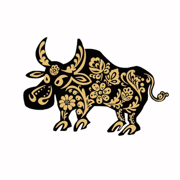 Toro búfalo tauro con retro negro y oro ilustración vectorial EPS 10