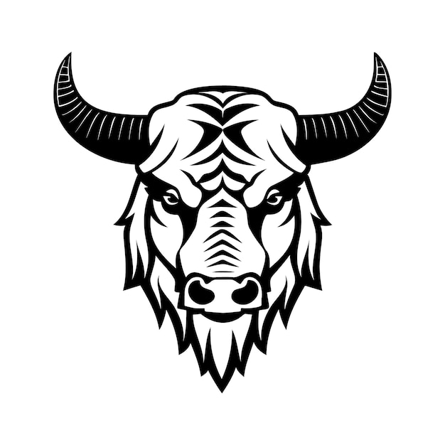 Toro cabeza blanco y negro vector icono
