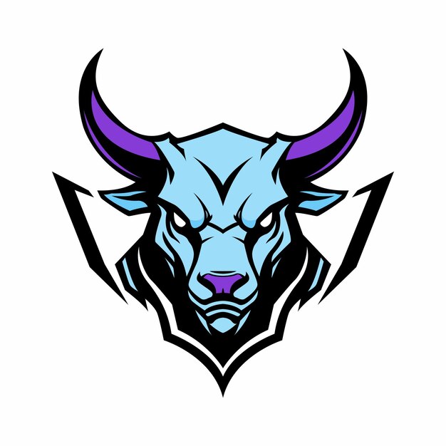 un toro con una cara azul y un logotipo de un toro