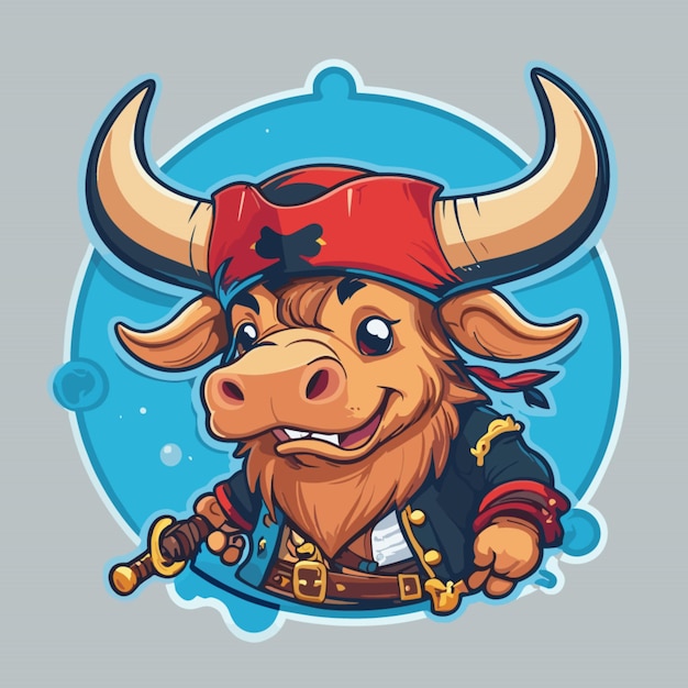 Vector toro como vector de dibujos animados de piratas