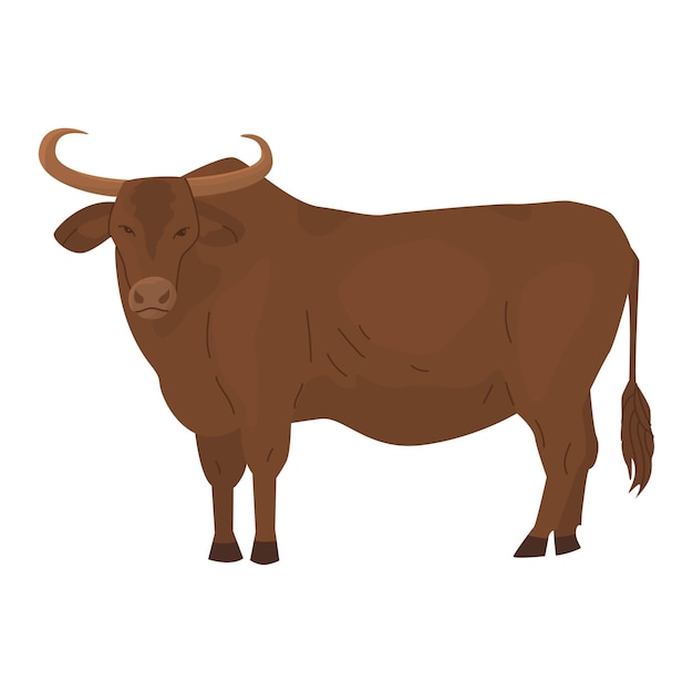 Vector toro de estepa salvaje con cuernos grandes postura agresiva animal peligroso ganado safari de animales grandes ilustración vectorial objeto aislado sobre fondo blanco