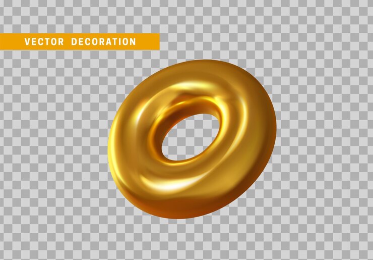 Vector toro de forma 3d realista, objetos de donut dorado. elementos de diseño decorativo geométrico aislados sobre fondo transparente. ilustración vectorial
