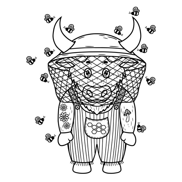 toro de granja con abejas arte vectorial