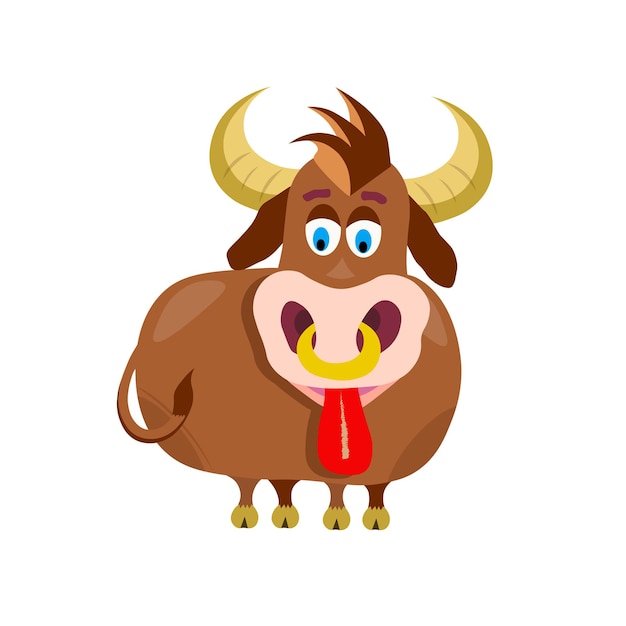 Toro lindo de dibujos animados. Ilustración para impresión, fondos, fondos de pantalla, cubiertas, empaques, tarjetas de felicitación, carteles, pegatinas, textiles y diseño de temporada. Aislado sobre fondo blanco.