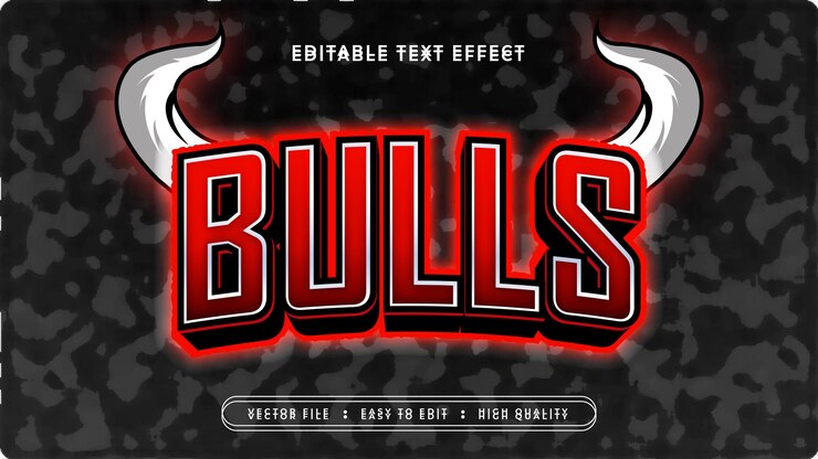Vector toro rojo, negro y blanco estilo de fuente de efecto de texto editable en 3d