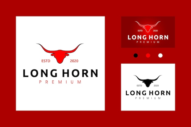 Toro salvaje con los cuernos largos en el icono rojo Inspiración en el diseño del vector del logotipo en el fondo blanco