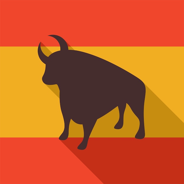 Vector toro sobre fondo de bandera española. ilustración de vector de estilo plano.