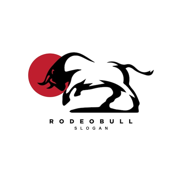 Toro vintage con diseño de logotipo de sol rojo Ilustración de vector de logotipo de toro agresivo