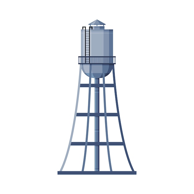 Torre de agua Construcción industrial de metal Vida en el campo Ilustración vectorial plana del objeto en fondo blanco