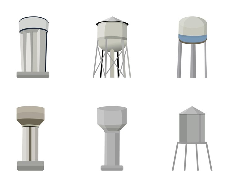 Torre de agua Ilustración vectorial Conjunto de arte de clips Torre de agua aislada Fondo blanco Torre de agua