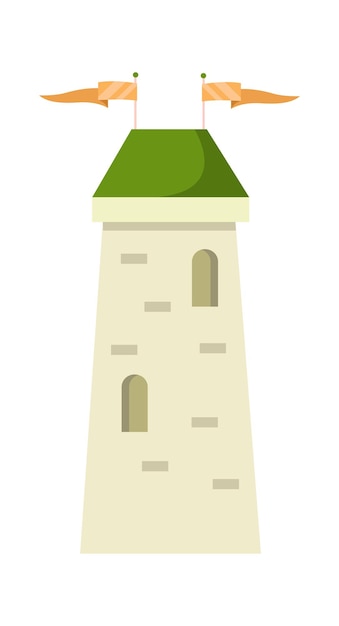 Torre del castillo con elemento de banderas Ilustración vectorial