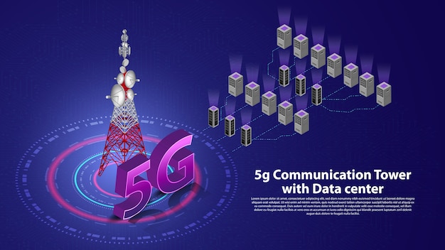 Torre de comunicación 5g internet inalámbrico hispeed con centro de datos